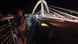 luscious milf braless panty-free struts big tits on bridge 😏🍒🌉