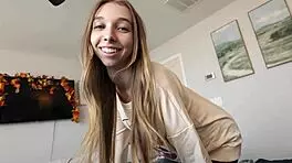 naughty little babe breezy bri teases with her tight pussy and big tits before riding pov