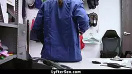 Teen Caught Stealing at Checkout Bent Over Fucked Hard by Cop Cowgirl Style.