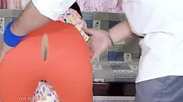 Maid's leggings ripped for rough pussy pounding then ass gaped hard