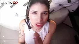 Yasmin Muller gags on massive cock in motel blowjob frenzy