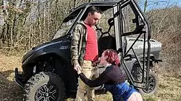 Wild outdoor anal pounding in buggy with squirting milf moans