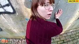 POV Fucking Skinny Brunette Student in Public Outdoors