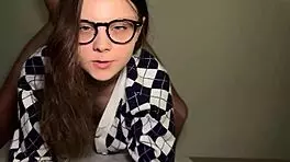 Petite College Nerd Glasses Riding Big Cock Doggystyle Cumshot