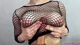 uh my roommate caught my hard cock in her fishnets... her big tits made me cum so good!