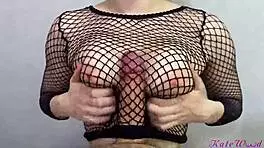 uh my roommate caught my hard cock in her fishnets... her big tits made me cum so good!