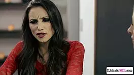 brunette lesbian dives deep into big tits blonde friend's shaved pussy for explosive orgasms