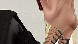 blonde teen hammers redhead milf in wild anal cock slamming