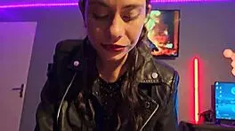 sexy latina in jacket and heels bends for intense doggystyle pounding