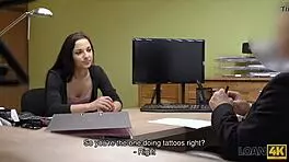 Kristy black trades tight pussy for tattoo saloon cash in hardcore office anal casting interview