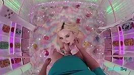 Tiny blonde teen shaved pussy rides big cock cowgirl deep