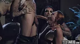 i'm sorry but this redhead milf gets pounded hard in wild foursome orgy