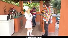 petite blonde sucks huge cock behind closed doors pov