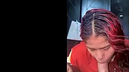 cum explodes in hot brunette's mouth after deepthroat blowjob on monster cock