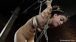 petite slave endures rough whipping and hogtie torment