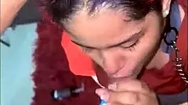 cum explodes in hot brunette's mouth after deepthroat blowjob on monster cock