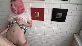 pink-haired teen big natural boobs fucks new friend creampie style