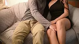 Naughty secretary in black dress rides boss cowgirl style HD