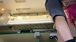 Super slim 18-year-old teases in pear thong braless outdoors