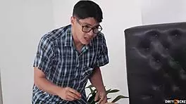 Sexy milf spreads ass for virgin boy's rough anal creampie