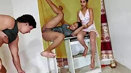 sweet brunette milf gets surprise ffm threesome fucking riding squirting big cock