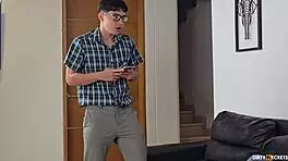 Sexy milf spreads ass for virgin boy's rough anal creampie