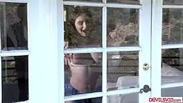 Busty brunette teen spots the gardener and ends up bent over getting pounded hard.