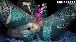 latex tattooed babe explodes in anal orgasm prolapse gape