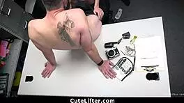 shoplifter caught stealing pays with her tight pussy in the garage as punishment