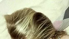 Blonde babe sucks huge cock in bedroom then gets wet pussy pounded