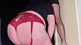 Huge ass blonde milf slurps sloppy blowjob on monster white cock closeup