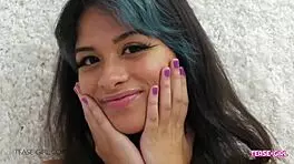 brunette teen's perfect body tempts softly