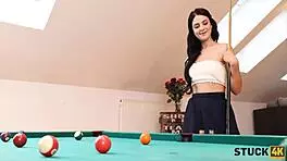 gorgeous brunette gets stuck playing by pool and needs daddy to fuck her bent over doggystyle
