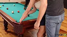 gorgeous brunette gets stuck playing by pool and needs daddy to fuck her bent over doggystyle