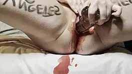 crazy redhead milf shoves huge glass dildo deep losing virginity in kinky frenzy