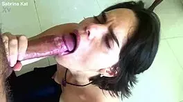 beautiful milf craves hot cum flooding her mouth close-up action