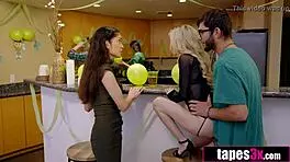 Lucky Stud Pounds Two Petite Brunette Teens Hard