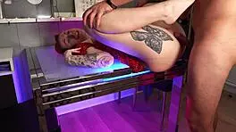 Tutoring babe bent over desk for rough doggystyle pounding