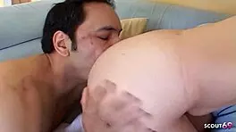 nympho teen seduces four older guys into sloppy blowbang orgy cum facial blast