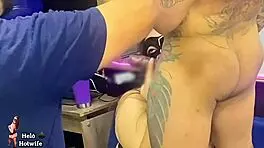 Ecstatic Wife Moans Loudly Fucked by Tattoo Artist Before Humiliated Cuckold Husband