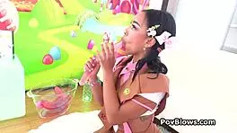 Ebony Hottie Masters Oral On Dildos And Scott's Dick!