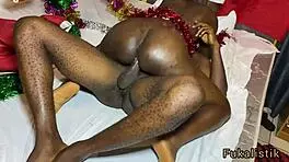 ebony teen rides landlord neighbour's massive bbc xmas style