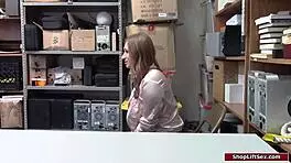 busty redhead shoplifter bent over lingerie desk for officers anal pounding