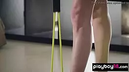 petite ukrainian blonde gerda rubia bares tiny tits in steamy workout striptease