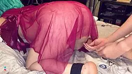 red dress hides nothing as tight ass takes raw doggystyle pounding