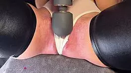 Big vibrator pulses clitoris making juicy pussy squirt orgasm close-up