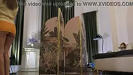 hey check out this cute brunette's sexy lingerie and miniskirt try-on backstage 😘🔥