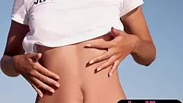 Petite Asian Milf Teases Beach Strip