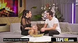 Glamorous tattooed tutor tricked into riding student's monster cock