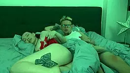 stepmom rides stepson vibrator on hotel bed new years creampie